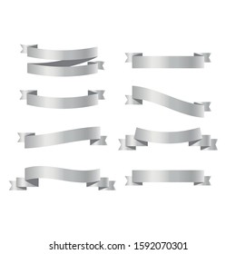 Set of silver vector ribbon banners