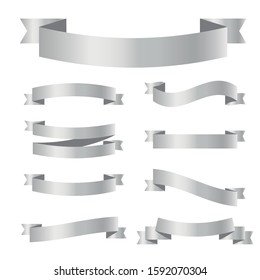 Set of silver vector ribbon banners