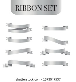 Set of silver vector ribbon banners