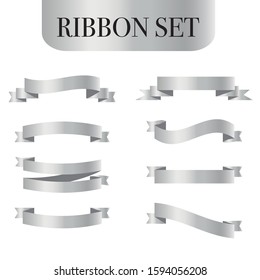 Set of silver vector ribbon banners