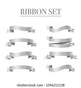 Set of silver vector ribbon banners