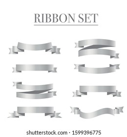 Set of silver vector ribbon banners