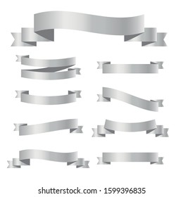 Set of silver vector ribbon banners