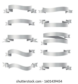 Set of silver vector ribbon banners