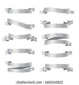 Set of silver vector ribbon banners