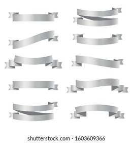 Set of silver vector ribbon banners