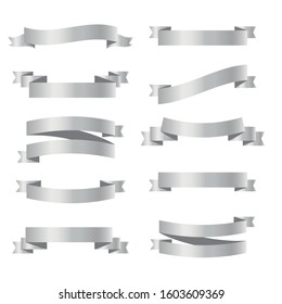 Set of silver vector ribbon banners