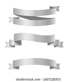 Set of silver vector ribbon banners