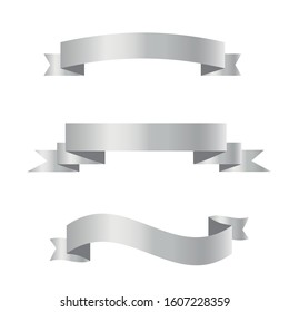 Set of silver vector ribbon banners