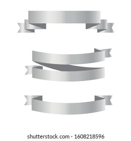 Set of silver vector ribbon banners