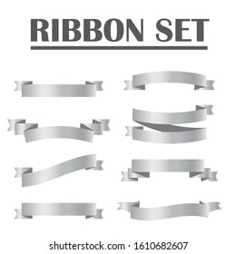 Set of silver vector ribbon banners