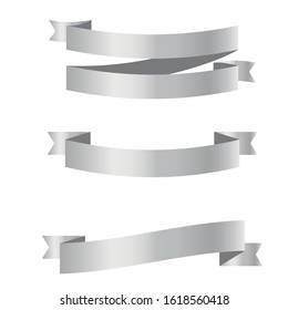 Set of silver vector ribbon banners