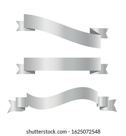 Set of silver vector ribbon banners