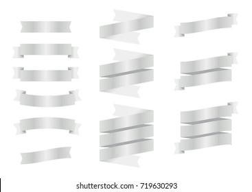 Juego de banderas de cinta de vectores plateados 