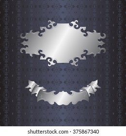 Set of Silver vintage banner and ribbon. Silver label.