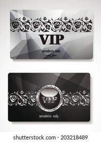Set of silver vip cards  with floral elements