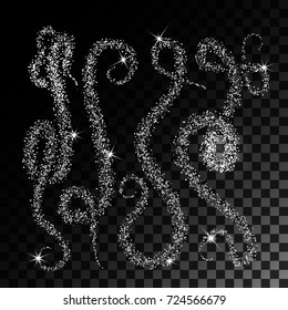 Set Silver Waves. Vertical Sparkles Abstract Background. Vector illustration