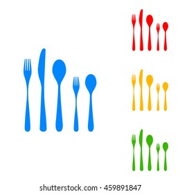 Set of silverware. Colorful set of icon - blue, red, yellow, green.