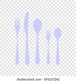 Set of silverware. Vector. Periwinkle icon on transparent background.
