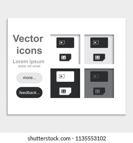 Set of sim card and case placed on web page template flat vector icon.