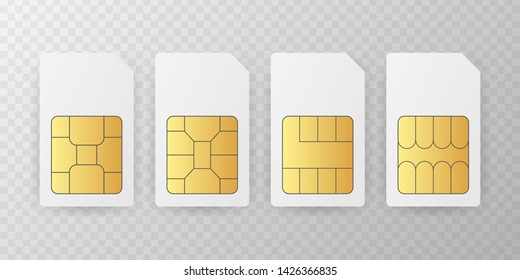 Set Sim card chip on white background.