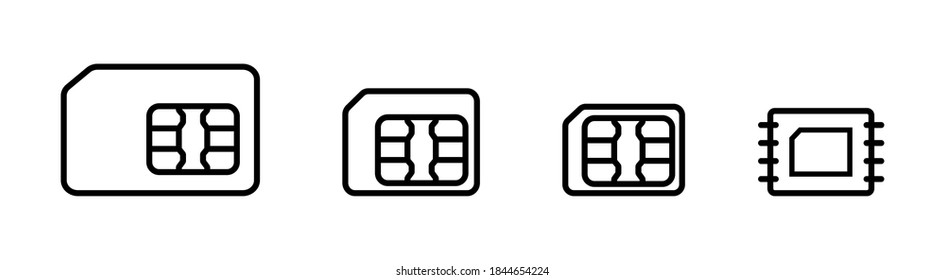 Set sim card, mobile telephone card line icons