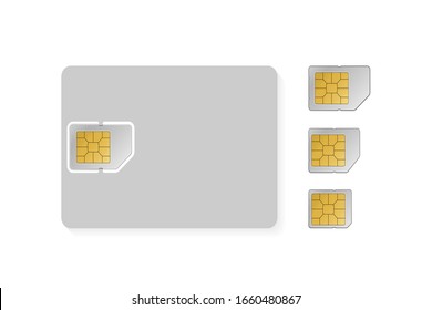 Set of sim card objects in flatstyle on a white background. Vector illustration.