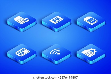 Set Sim card setting, 5G Card, Wi-Fi wireless network, Nano, Laptop with and  icon. Vector