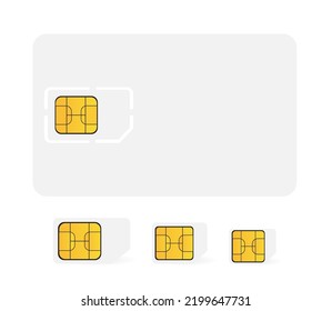 A set of SIM cards of different sizes, white. Vector illustration