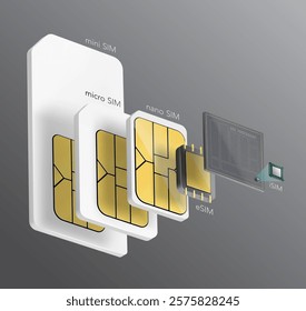 Set of SIM cards mockups. Realistic vector illustration isolated on grey background. Can be use for template your design, presentation, promo, ad. EPS10.	