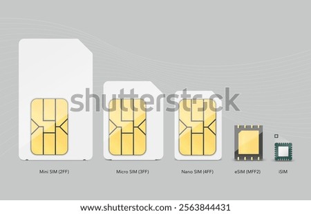 Set of SIM cards mockups. Realistic vector illustration isolated on grey background. Can be use for template your design, presentation, promo, ad. EPS10.	