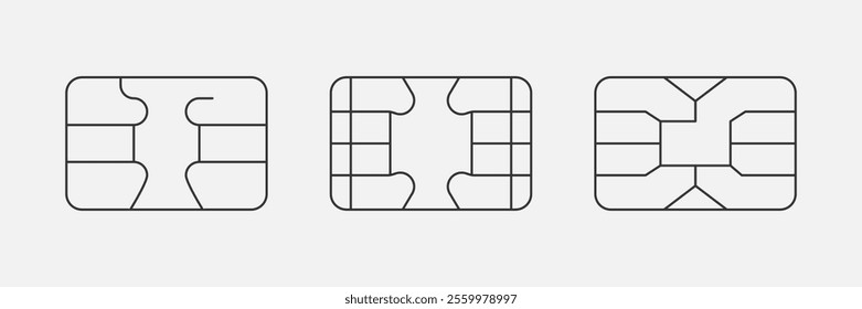 Set of SIM chip card line icons. EMV chip illustration. Microchip for Payment or credit card. Vector