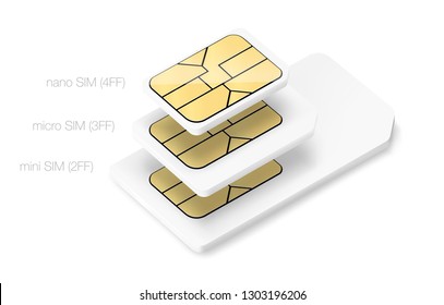 Set of sim chips of different sizes. Vector illustration isolated on white background. Ready fro your design. EPS10.