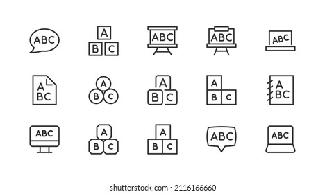 Set of simple abc line icons. Outline stroke object. Linear signs pack. Perfect for web apps and mobile.