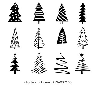 Conjunto de árboles de Navidad abstractos simples diferentes Formas y siluetas