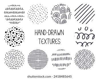 Set of simple abstract hand-drawn organic pattern. Black on white background