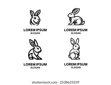 A Set of Simple Abstract minimal rabbit logo design template illustration vector icon symbol nature and wild animal symbol of speed 