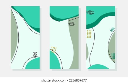 Conjunto de fondo desnudo abstracto simple en tonos pastel. Formas y hojas de doodles dibujadas a mano. Plantilla de medios sociales moderna ilustración vectorial. Plantilla de Belleza Delicada para empresas con vectores planos