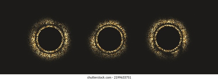 Set of simple Abstract round frame gold gradient halftones dot texture, Vector illustration.