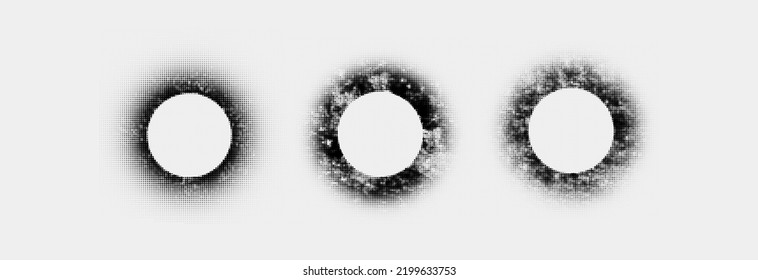 Set of simple Abstract round frame halftones dot texture, Vector illustration.