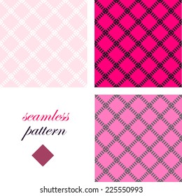 Set of simple abstract seamless pink pattern with diamonds from strokes
