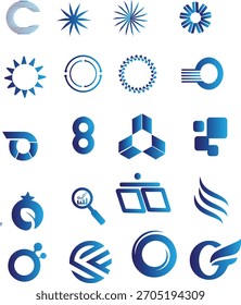 Satz einfacher abstrakter Formen. Große Sammlung von Vektorgeometriesymbolen und -zeichen im y2k-Stil. Design von Logo-Elementen

