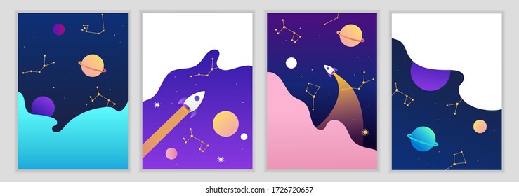 Set of simple abstract space patterns for banner, flyer, card, cover, poster, brochure. Vector modern illustration.