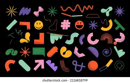 Set of simple abstract vector geometric textured objects and shapes