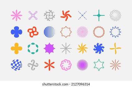 Set of simple abstract vector objects of flowers and stars.