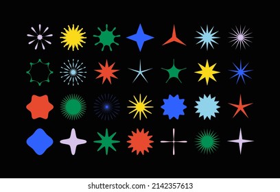 Set of simple abstract vector objects of flowers and stars.