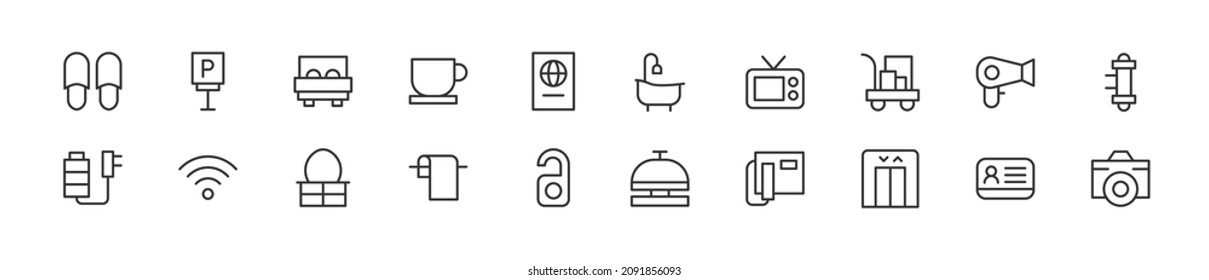 Set of simple accommodation line icons. Outline stroke object. Linear signs pack. Perfect for web apps and mobile.