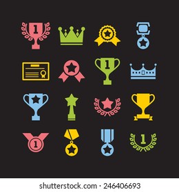 Set of simple achievement icons for web design, sites, applications, stickers and games