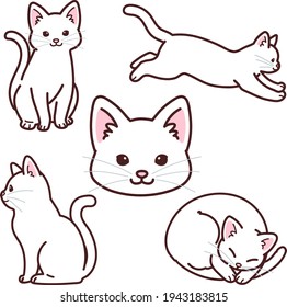 Conjunto de ilustraciones simples y adorables de gatos blancos esbozadas