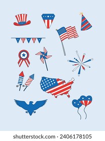 Conjunto de diseño simple de ilustración de elementos estadounidenses